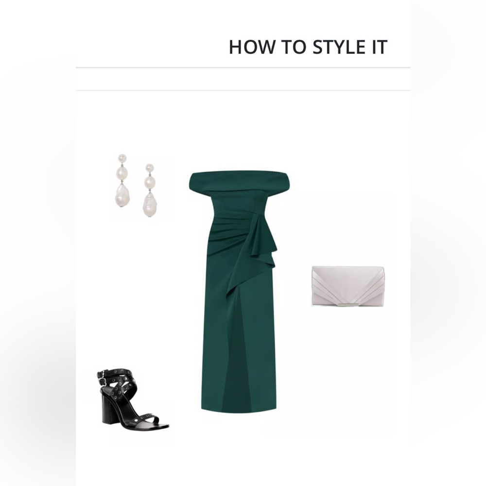 Xscape Emerald Green Asymmetrical Off-the-Shoulder Dress - Picture 12 of 12